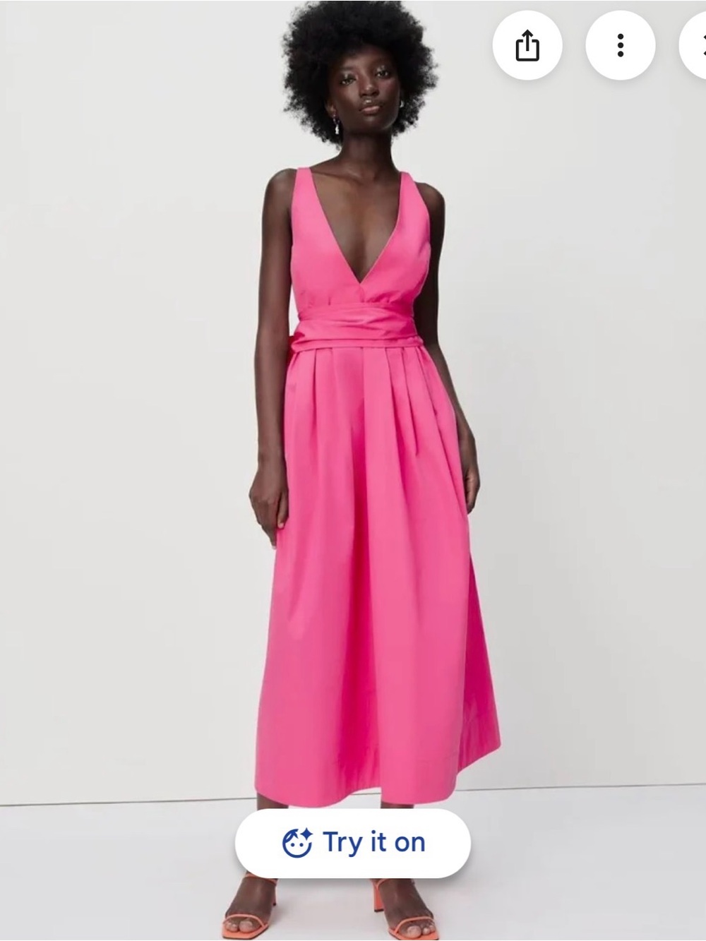 Zara Hot Pink V‑Neck Sleeveless Midi Dress